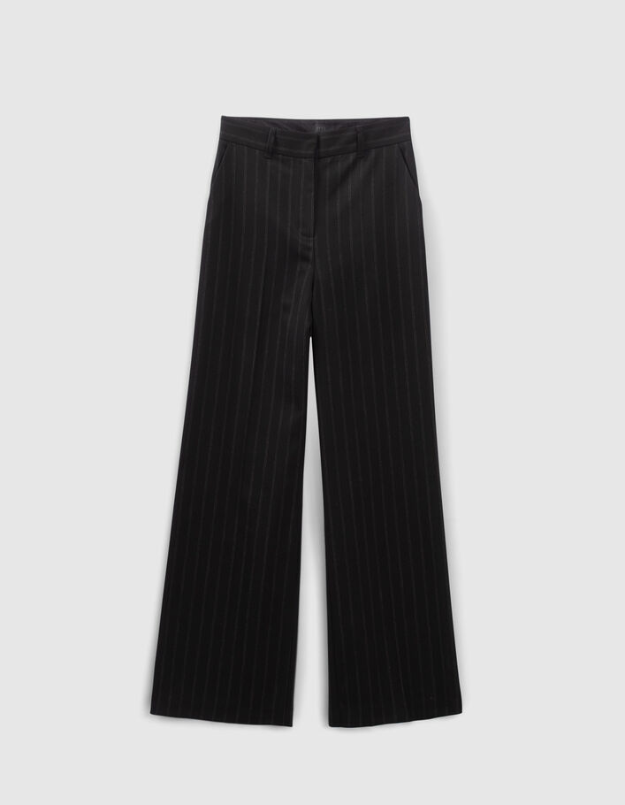 Pantalon large noir taille haute à rayures tennis Femme
