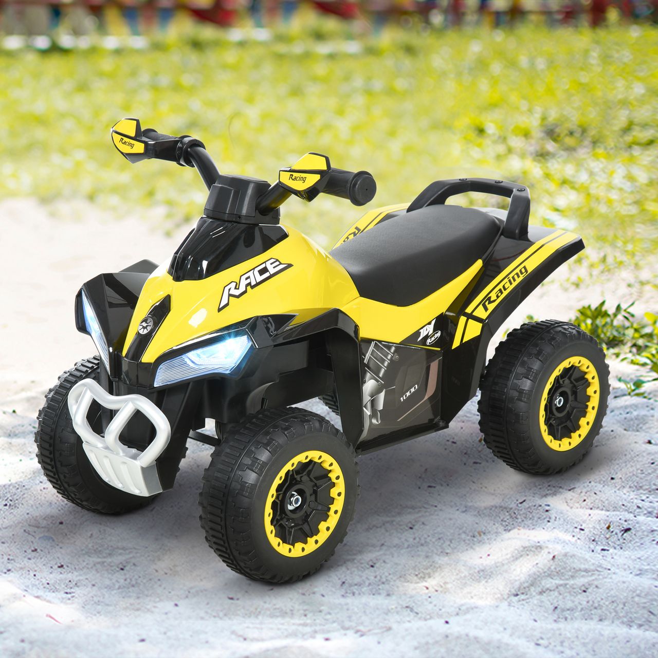 HOMCOM Kinder Rutschauto Tretauto mit Füßen rutschen Kinderauto Kinderfahrzeug für 18-36 Monate Licht Musik Kunststoff Stahl Gelb 67,5 x 38 x 44 cm