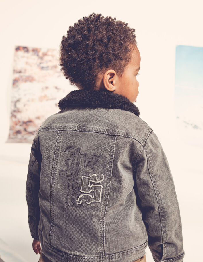 Veste en jean grise fourrée broderie dos bébé garçon