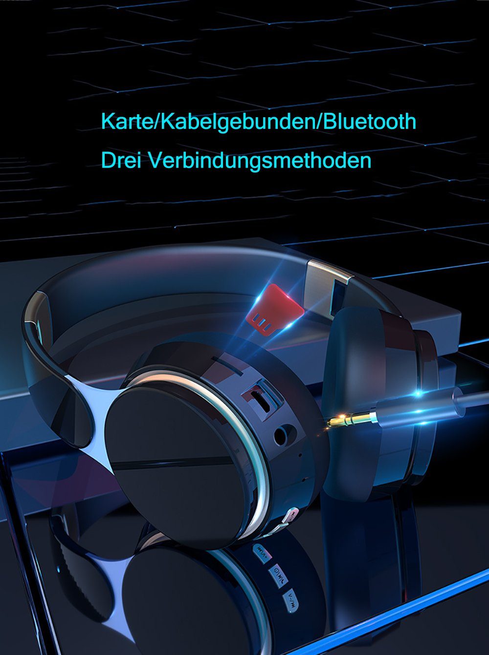YSDYM Bluetooth Kopfhörer Over Ear, [Bis zu 52 Std] Kabellose Kopfhörer Bluetooth-Kopfhörer (mit 3 EQ-Modi,HiFi Stereo Faltbare Headset mit Mikrofon)