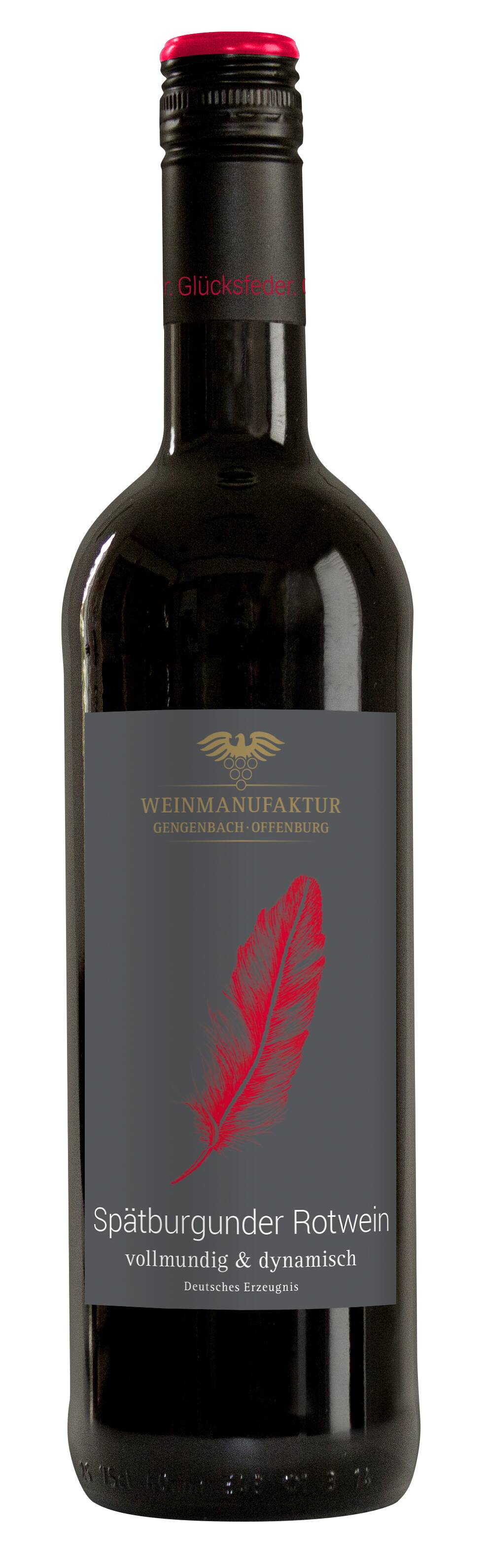 Weinmanufaktur Gengenbach-Offenburg Glücksfeder Spätburgunder Rotwein Qualitätswein trocken 0,75L 2020