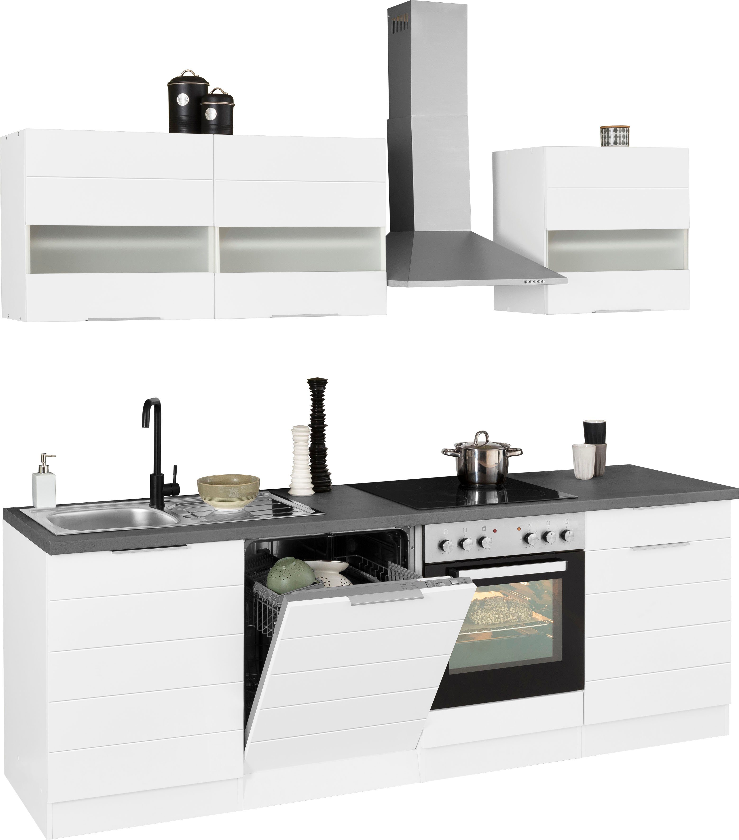 HELD MÖBEL Küche Luhe, 240 cm breit, wahlweise mit oder ohne E-Geräten, gefräste MDF-Fronten