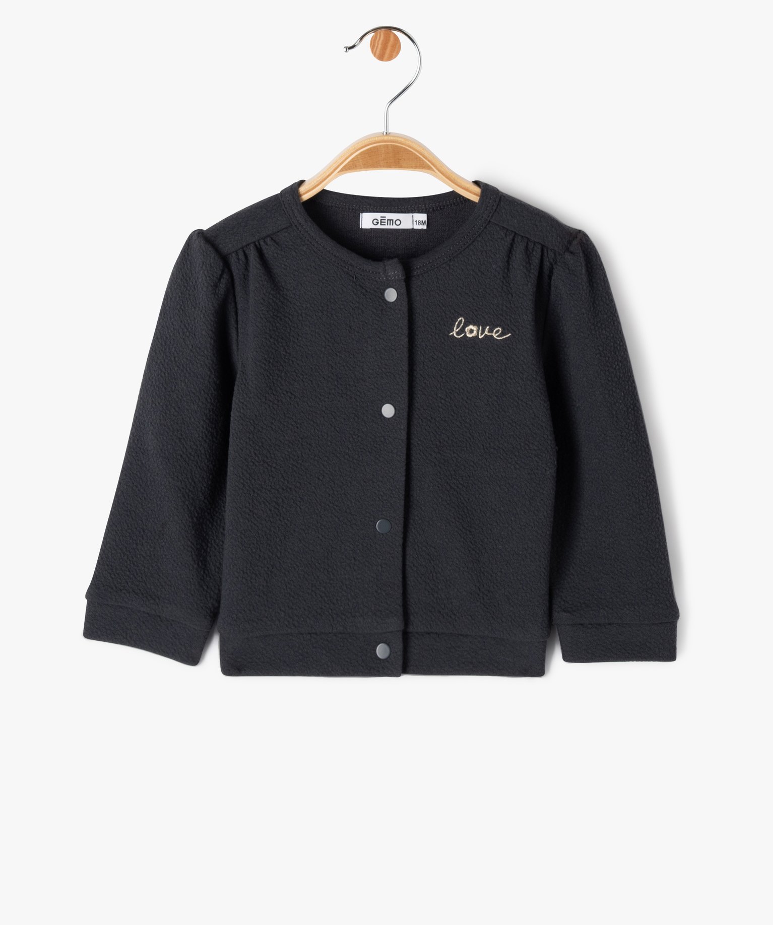 Gilet à boutons-pression bébé fille gris fonce | GEMO