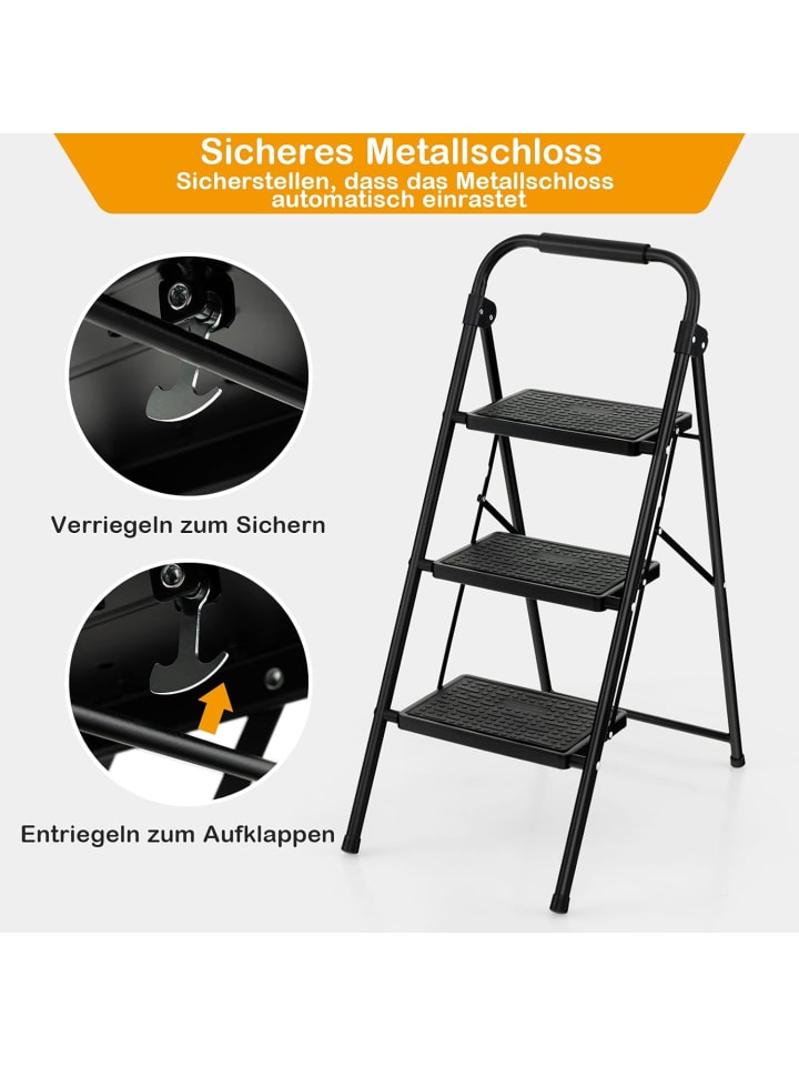COSTWAY Trittleiter 3 Stufen in Schwarz günstig kaufen onesize