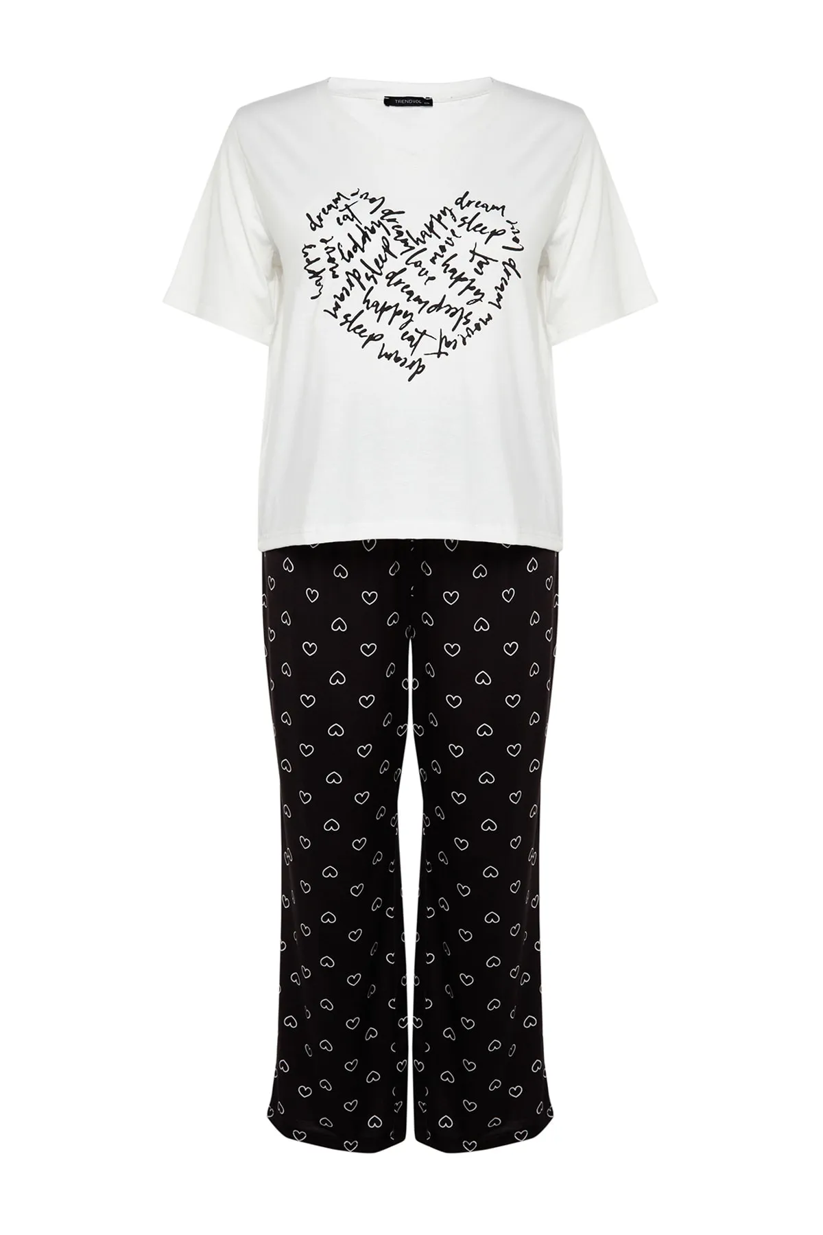 Trendyol Curve  Weißes gestricktes Pyjama-Set mit Herzmuster TBBAW24AI00012