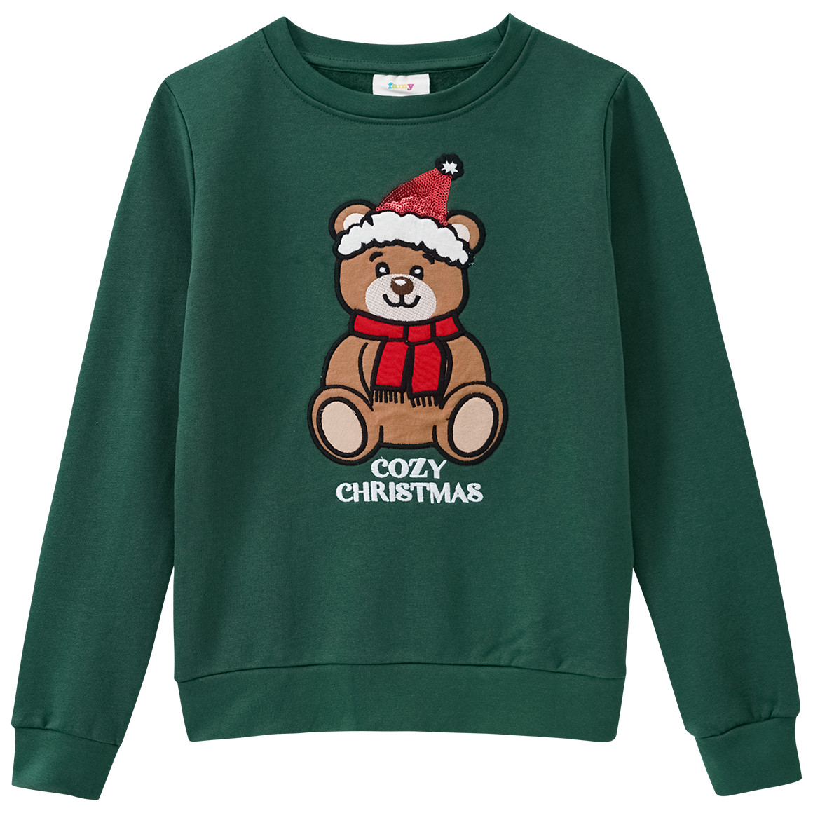 Mädchen Weihnachtssweatshirt mit Applikation dunkelgrün