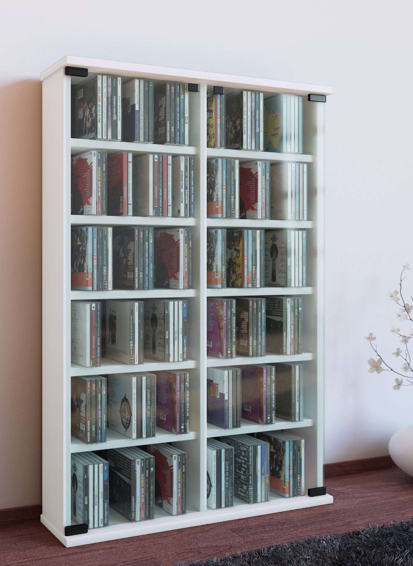 VCM CD-Regal Holz CD DVD Stand Regal Schrank Roma Glastür, 1-tlg.