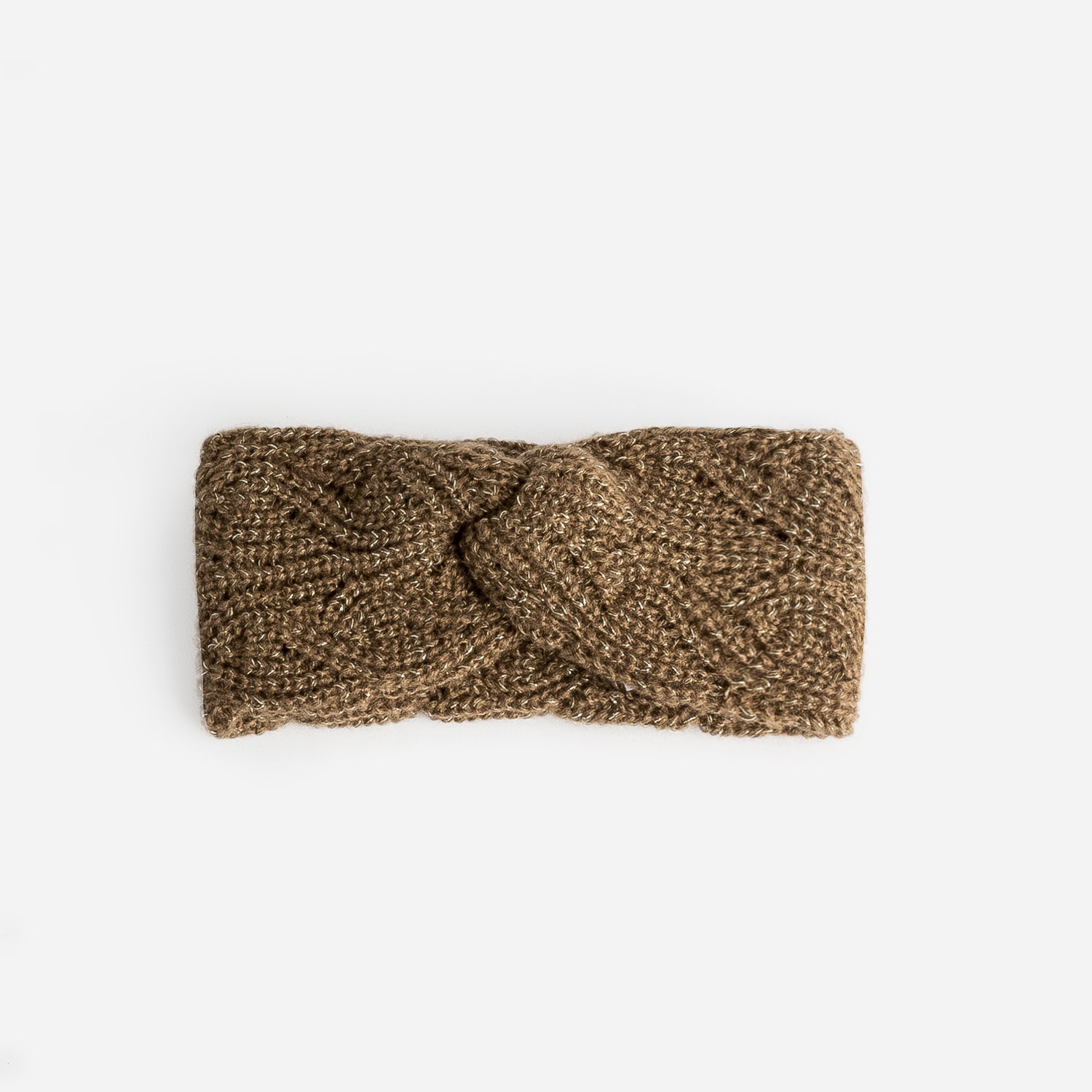 Bandeau marron en maille torsadée lurex