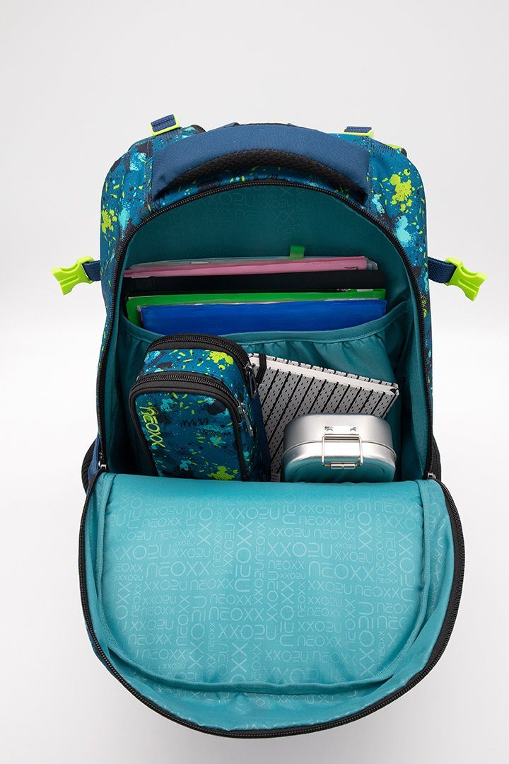 neoxx Schulrucksack Active, Petrol Extrem, aus recycelten PET-Flaschen