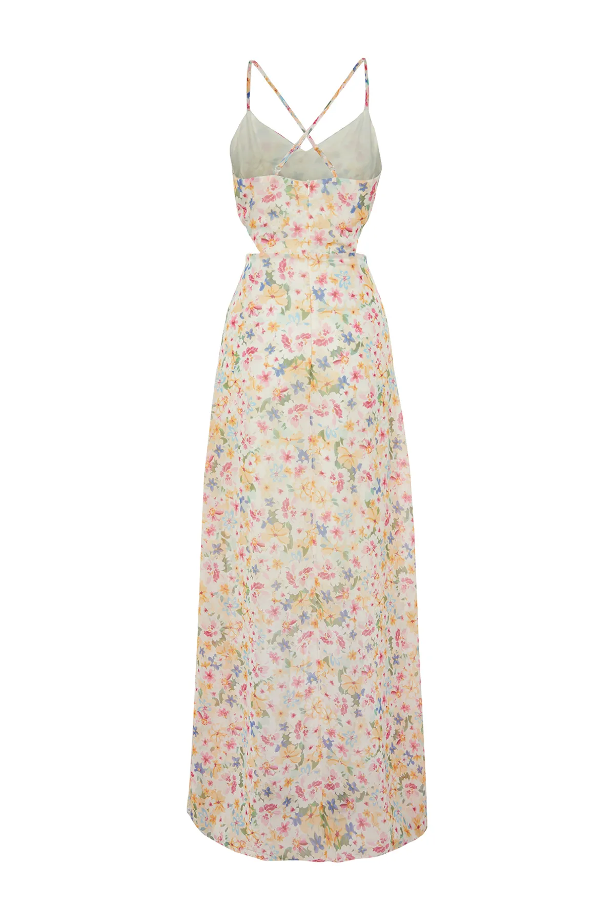 Trendyol Collection  Rosa A-Linien-gefüttertes Maxi-Webkleid mit Fensterausschnitt/Ausschnitt und detailliertem Blumendruck TWOSS20EL1270