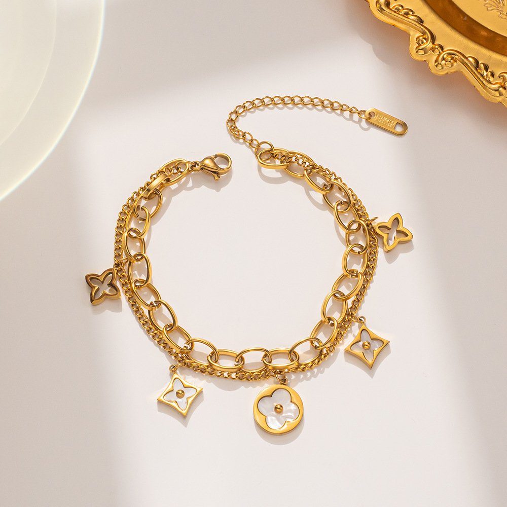 ENGELSINN Goldarmband ENGELSINN Armreif Armband Armreif Kettenarmband Gold mit Perlmutt (1-tlg), vergoldetes Edelstahl hohe Verarbeitungsqualität mit Symbolen