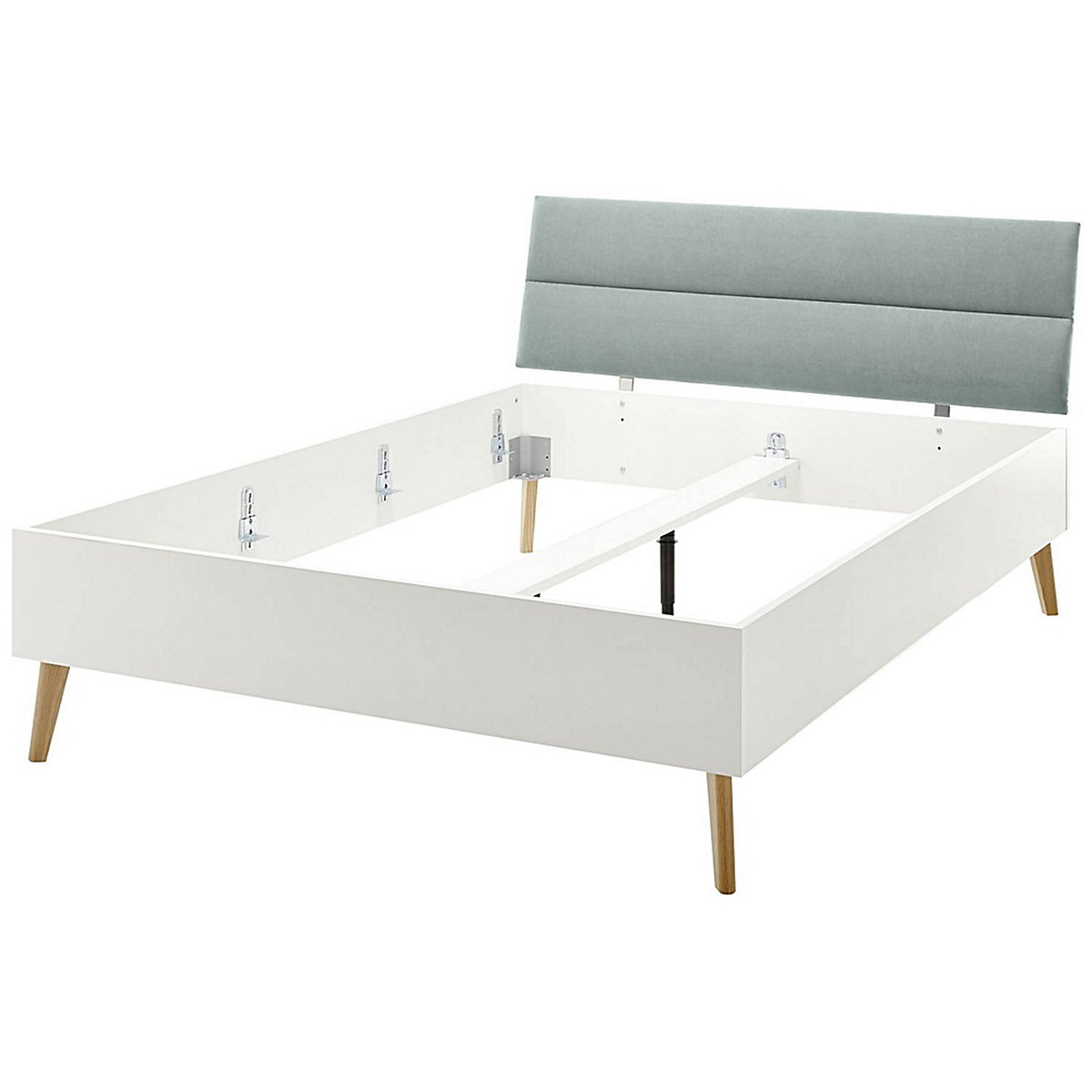 Jugendbett Set mit Nachttisch MAINZ-61, skandinavisches Design, weiß matt, Eiche Riviera und mint grün