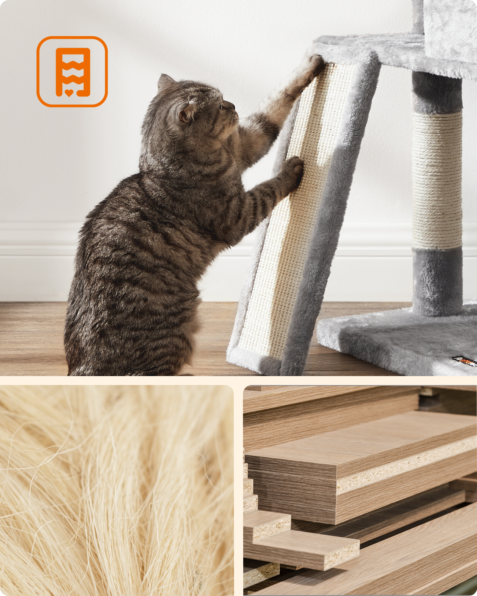 FEANDREA Kratzbäume FEANDREA Katzenbaum 115cm Rauchgrau hellgrau