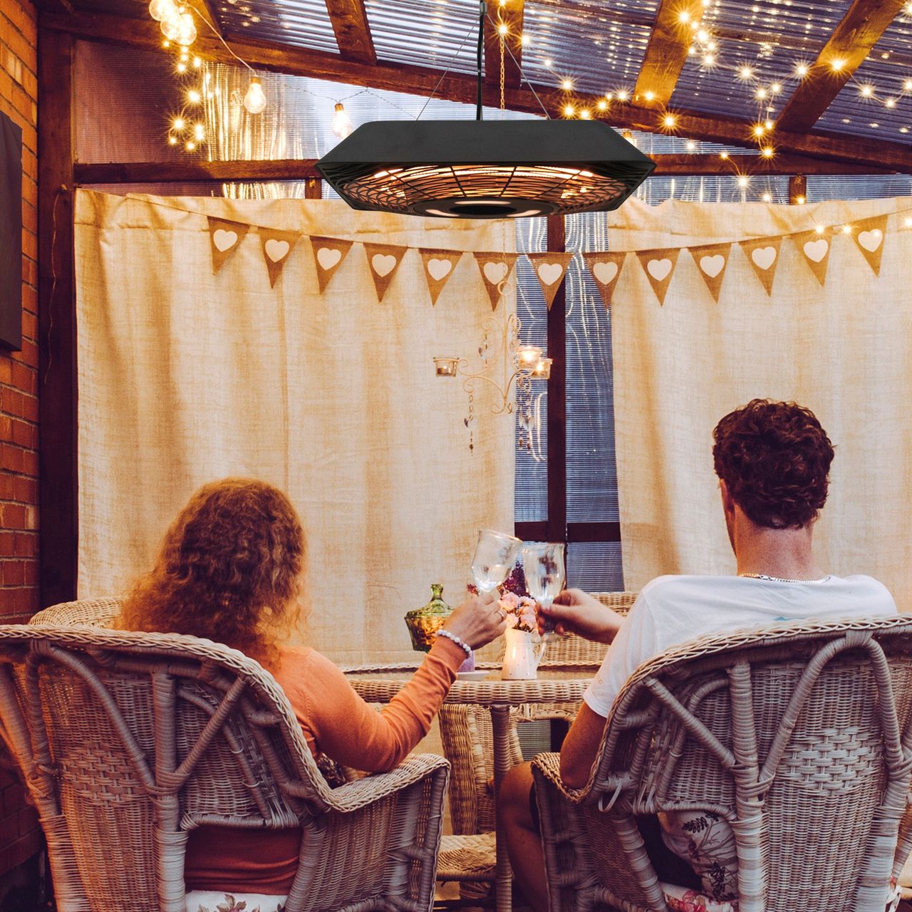 Outsunny Deckenheizstrahler 800W/1200W/2000W 5 Modi Heizstrahler IP45 Elektro Heizpilz mit Fernbedienung LED-Licht Alu Glas