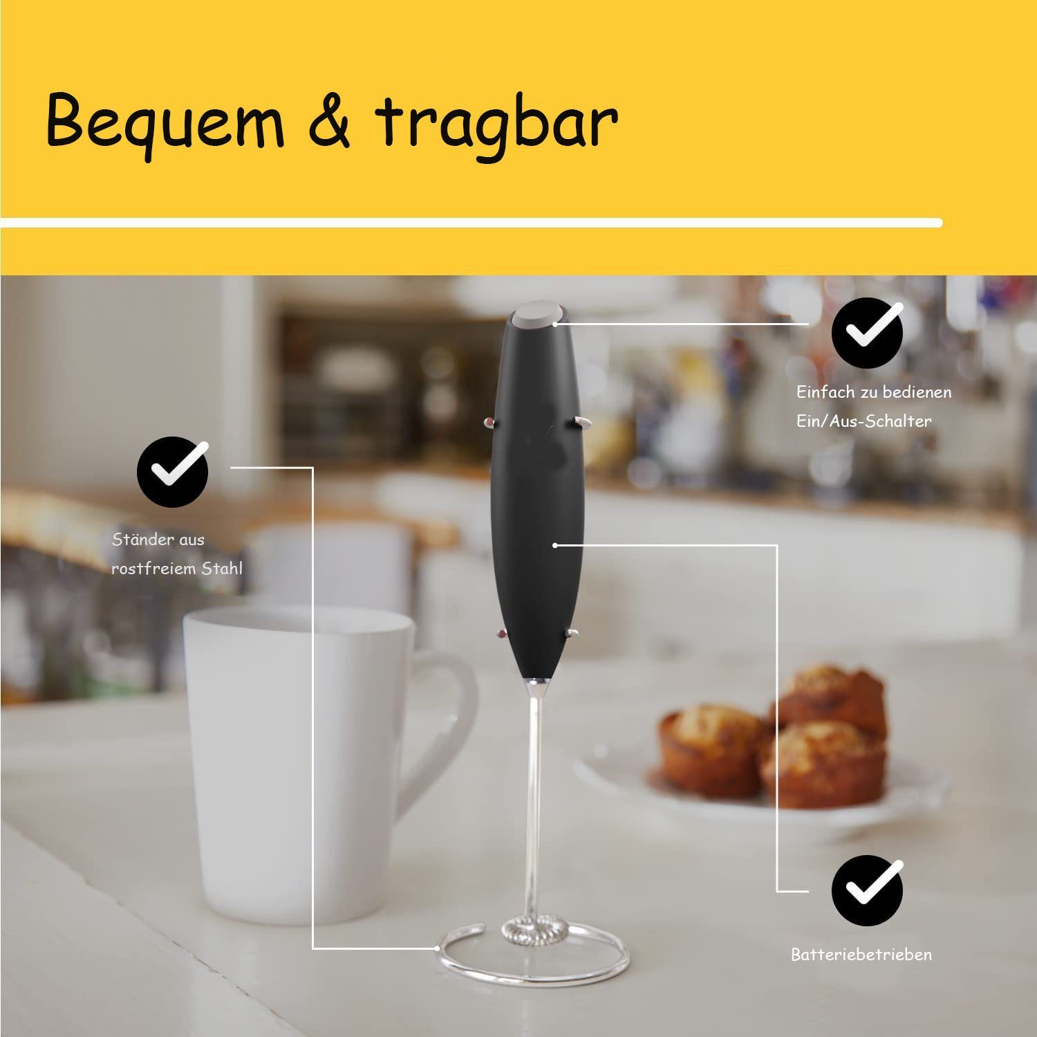 Haiaveng Milchaufschäumer Tragbarer, elektrischer Mini-Getränkemixer