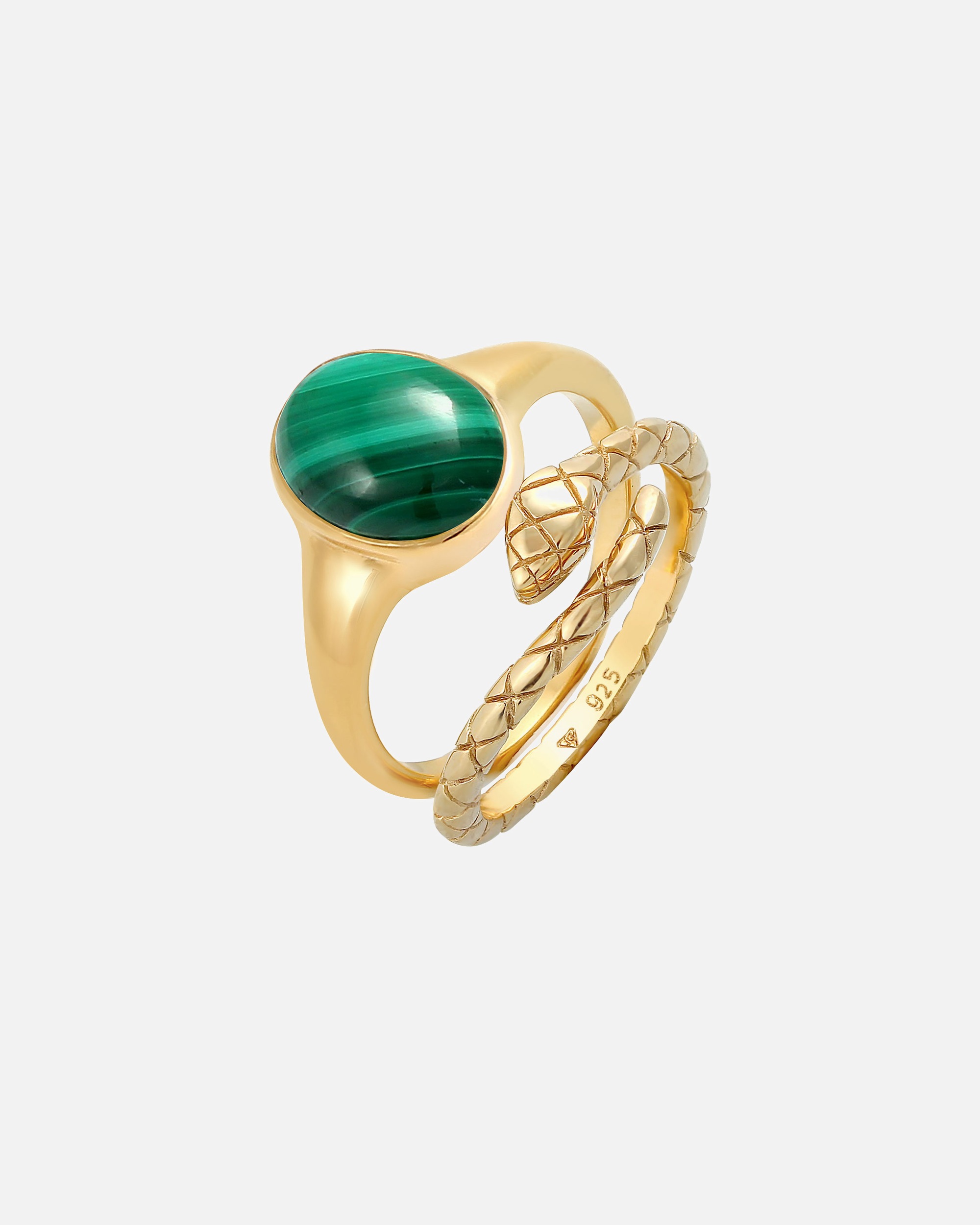 Elli PREMIUM Ladies' Jewelry Set: Malachite Snake Signet Ring Trend Blogger in 925 Sterling Silver with Gold Plating
