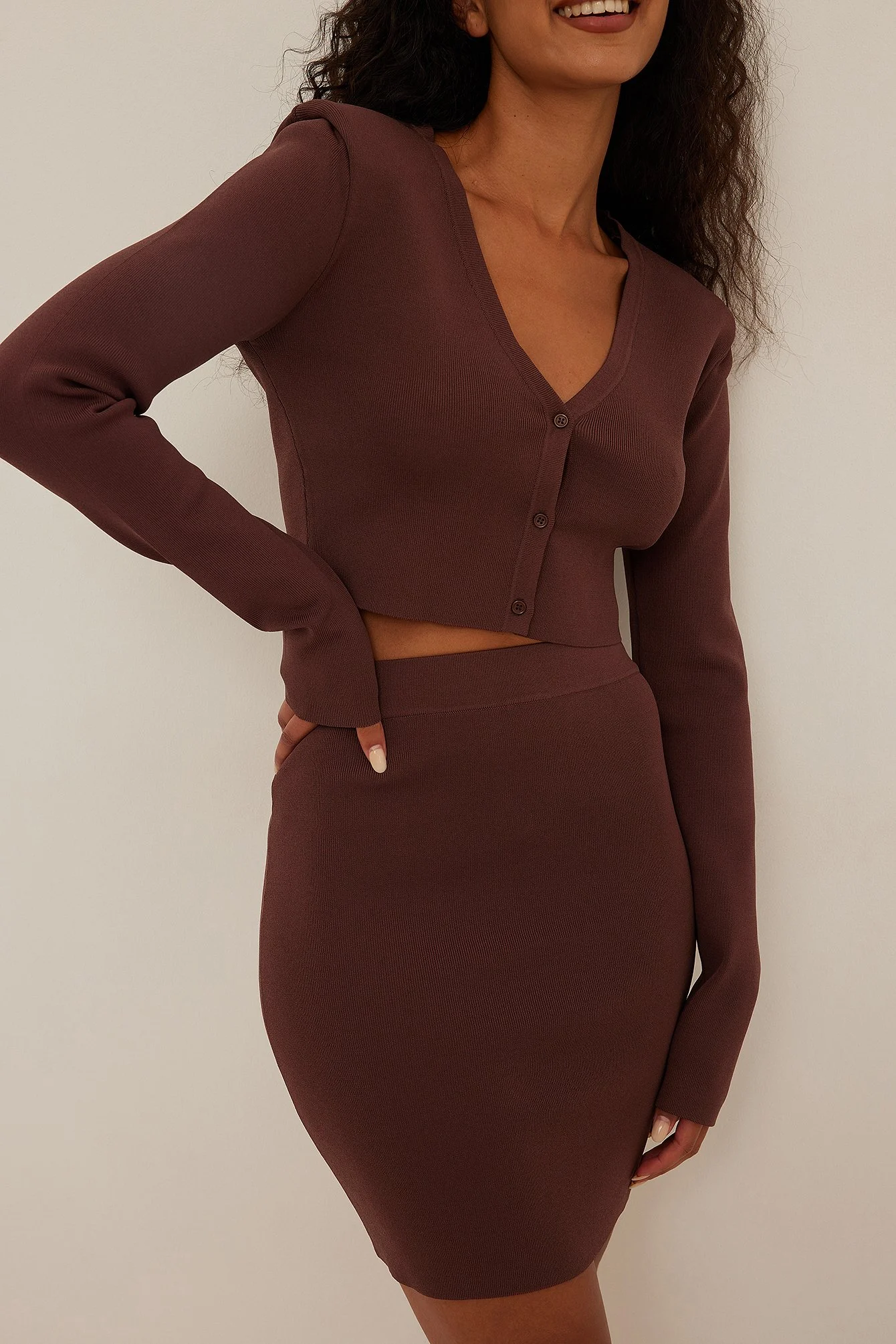 Fine Knitted Shoulder Pad Cardigan