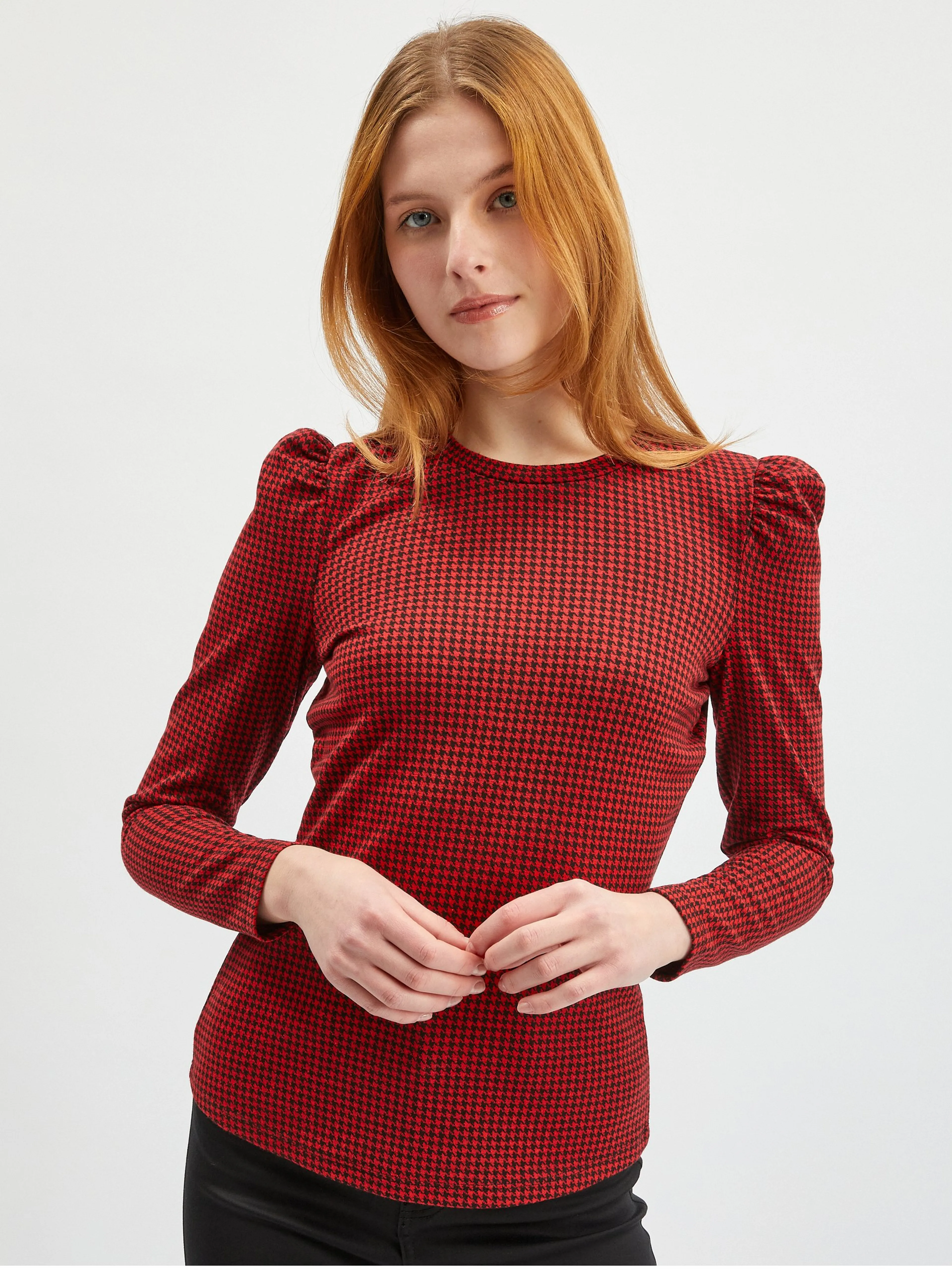 Rotes gemustertes Damen-Langarmshirt ORSAY