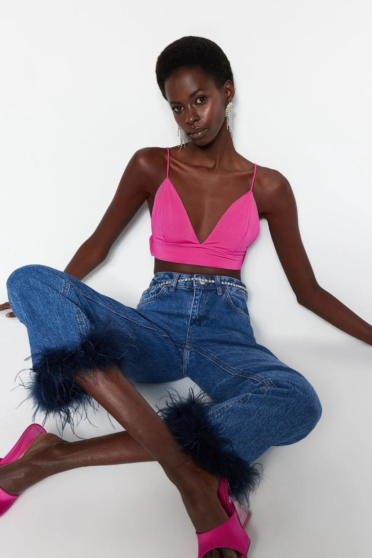 Trendyol Collection  Hellrosa, bauchfreies, gefüttertes Strick-Bustier TPRSS22BS00005