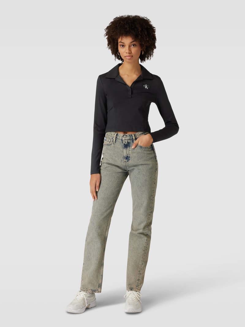 Cropped Poloshirt mit Umlegekragen Modell 'MILANO' in black