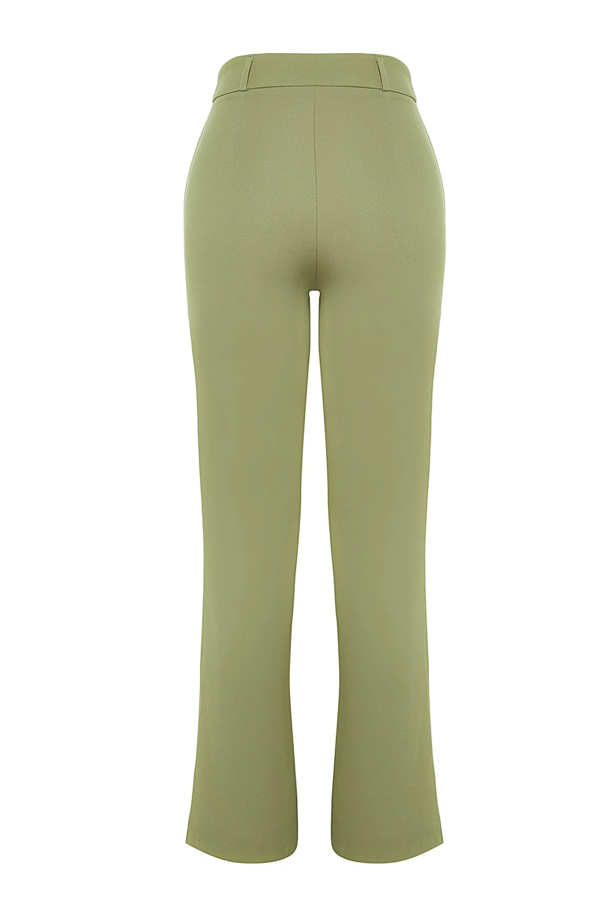 Trendyol Collection  Grüne, gerade geschnittene, gerippte, genähte Webhose mit hoher Taille TWOSS21PL0093