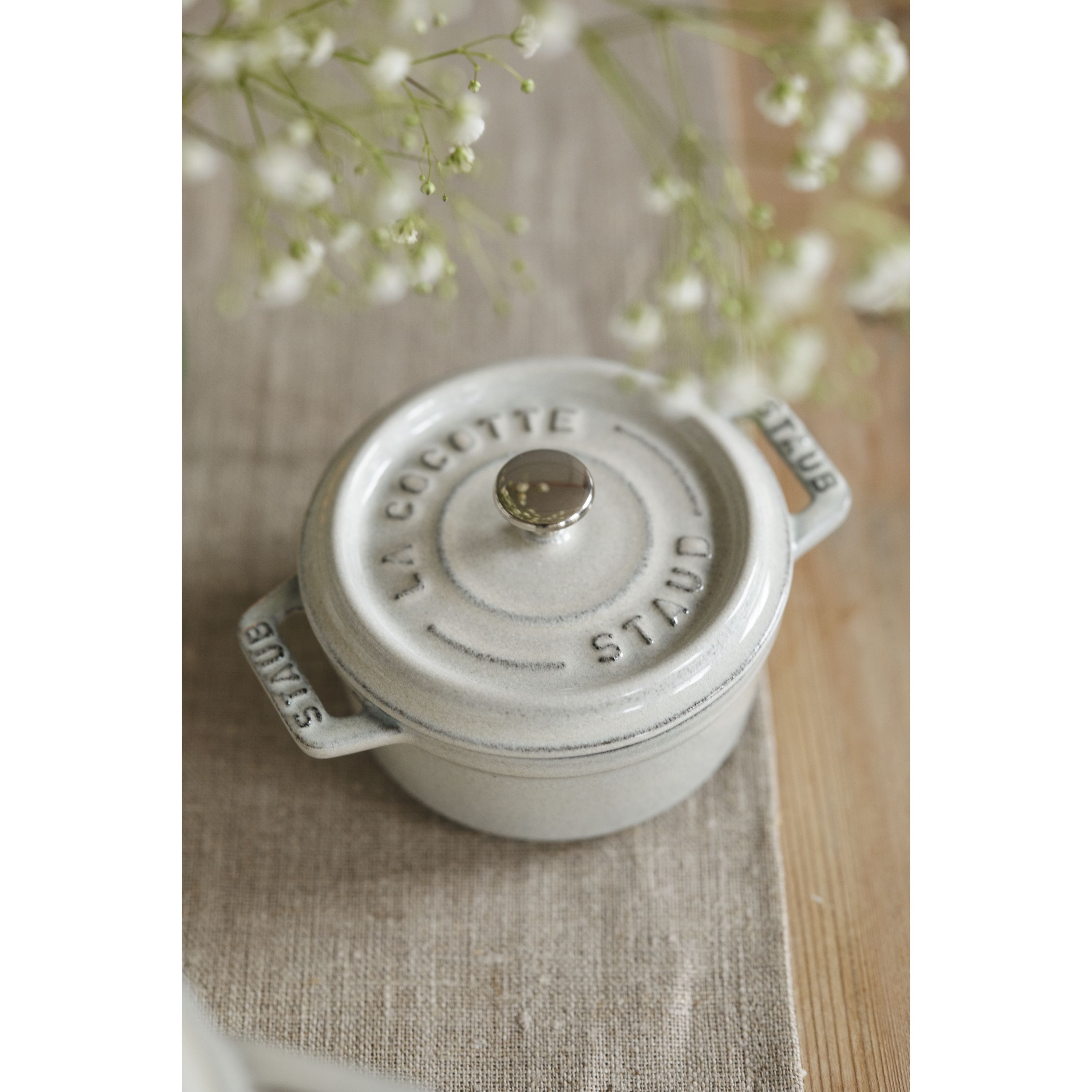 Mini Cocotte 10 cm, rund, Weisser Trüffel, Gusseisen