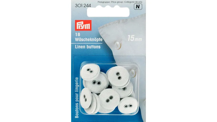 Prym Wäscheknöpfe Leinen 24'' 15 mm weiß