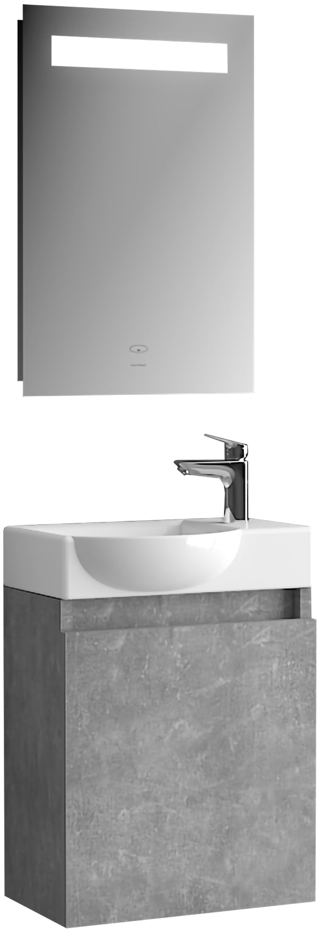 Alpenberger Badmöbel-Set Badschrank Grau 45 cm mit Waschbecken und LED Spiegel, (3-tlg. Vormontiert, 3-St., Badezimmermöbel Komplett SET), Keramik Handwaschbecken & Softclose Schrank & LED Badspiegel