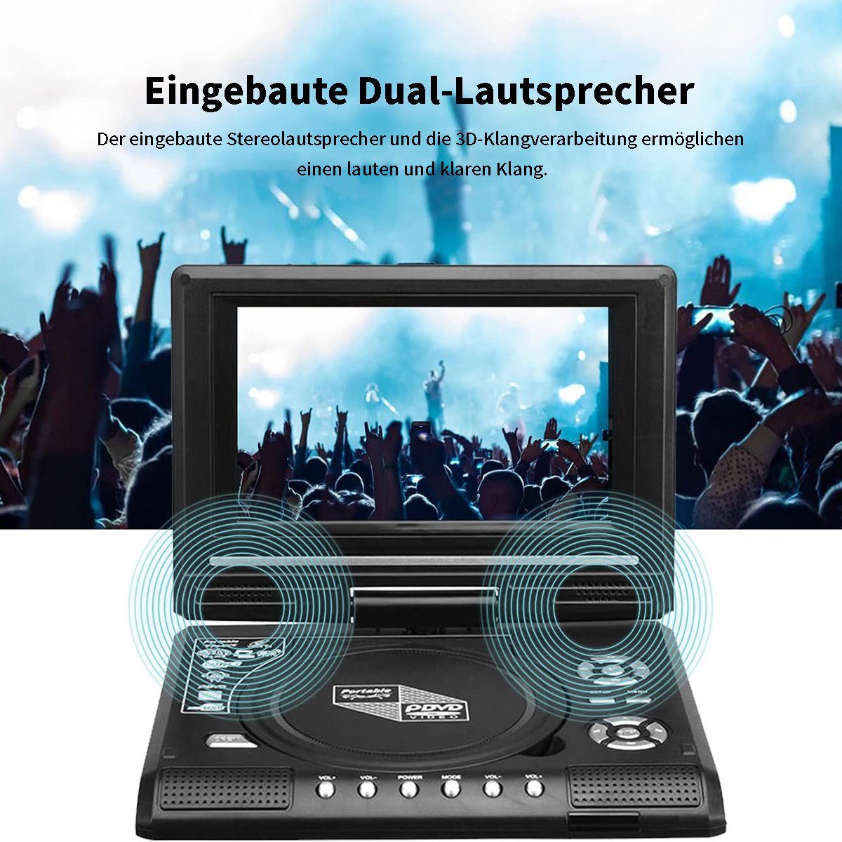 Yoyaxi Tragbarer 7,8-Zoll-DVD-Player,wiederaufladbar,Spielfunktion,AV-Ausgang Portabler DVD-Player (AVI EVD DVD SVCD VCD CD CD R RW MPEG 4, TV-Funktion)