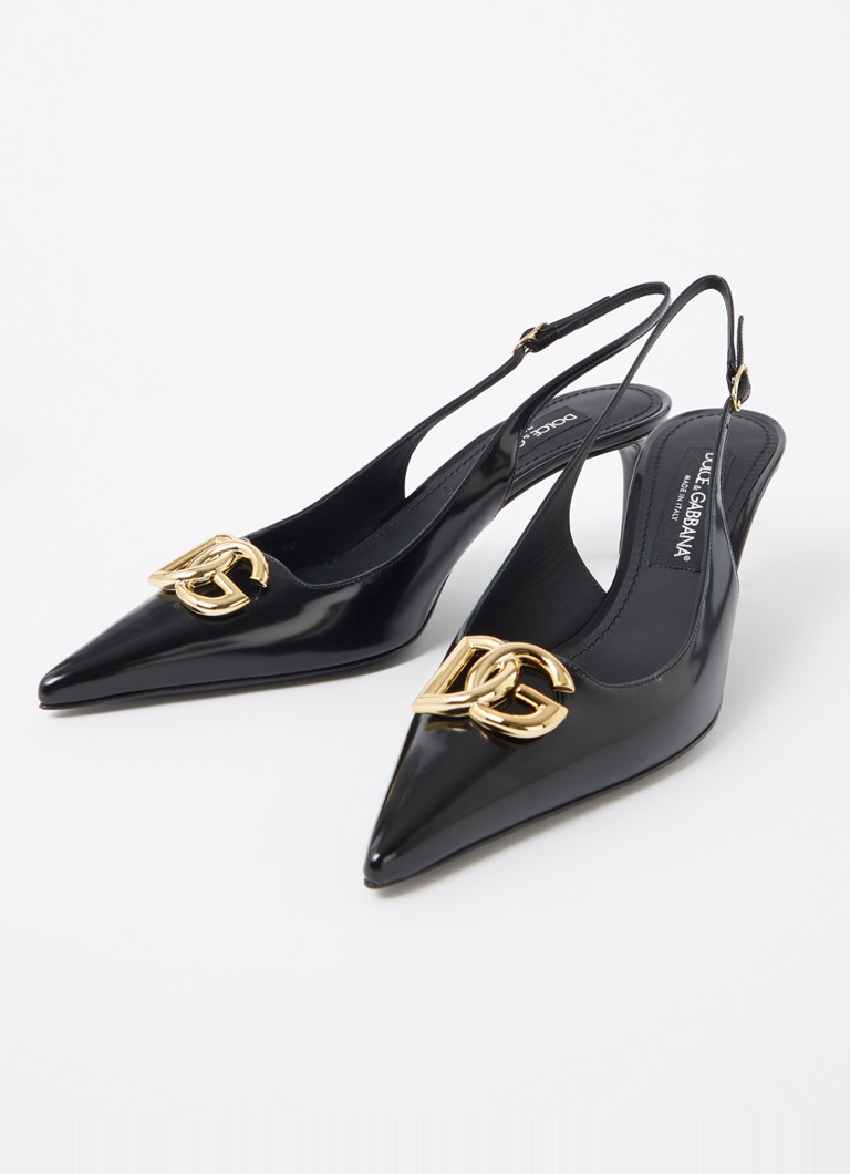 Dolce & Gabbanan vasikannahkainen slingback-laukku, jossa lakattu viimeistely ja logo