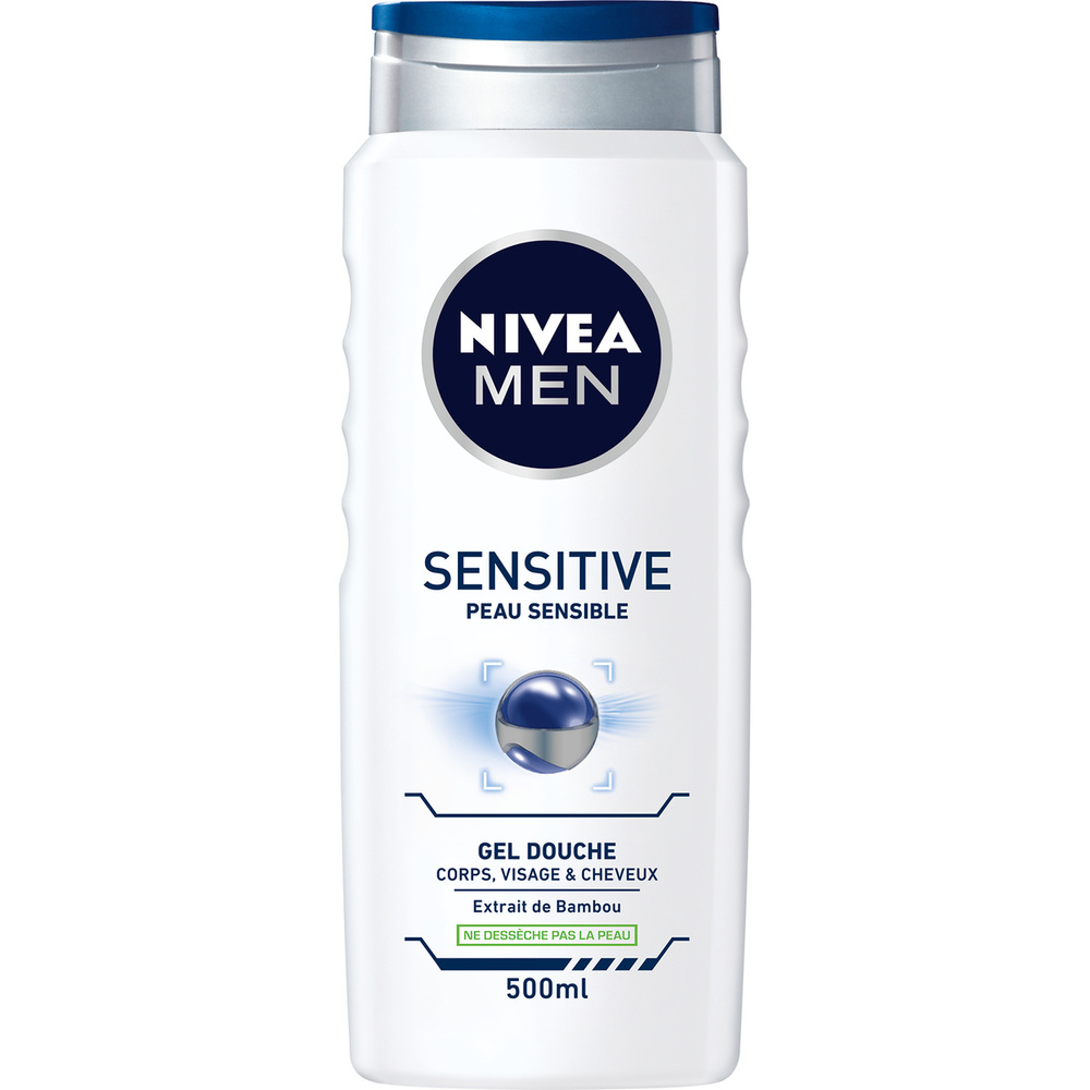 nivea SENSITIVE - Gel douche 3en1 visage corps&cheveux Shampoing douche homme grand format