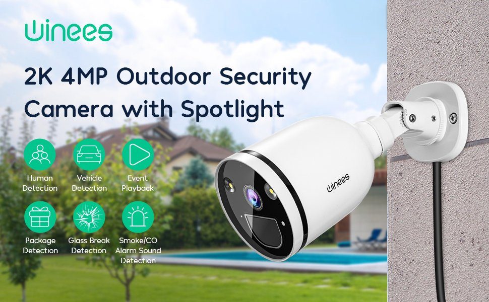 Diyarts Überwachungskamera (Außenbereich, 2.4/5GHz 4MP 2K WLAN, Sicherheitskamera Außen mit Scheinwerfer, Farbnachtsicht, mit Spotlight, IP66 Wasserdicht, Pakete/Fahrzeug/Personenerkennung, 2 Wege Audio mit Alexa)