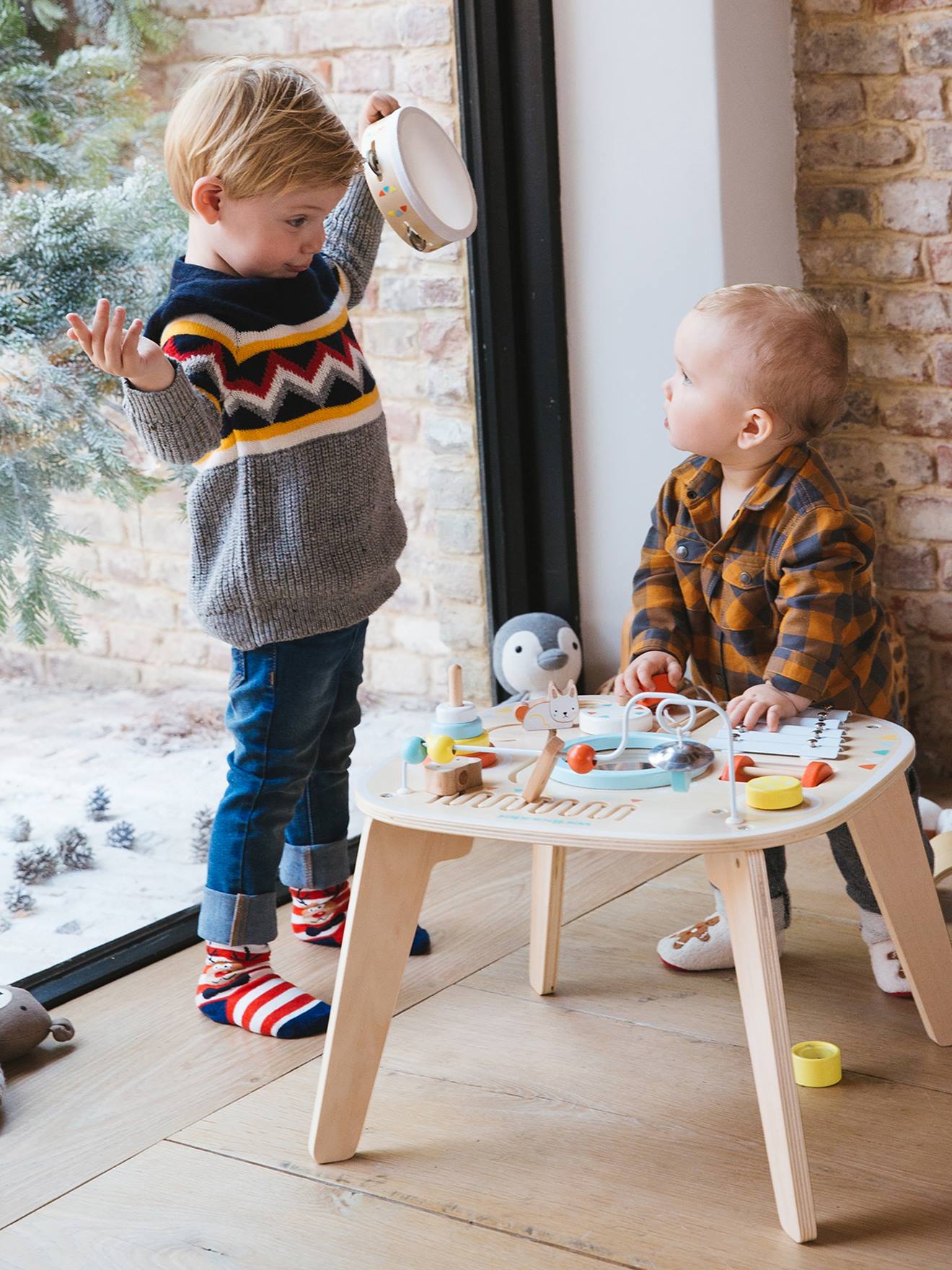 Vertbaudet Baby Spieltisch mit Musikinstrumenten, Holz FSC - natur/mehrfarbig
