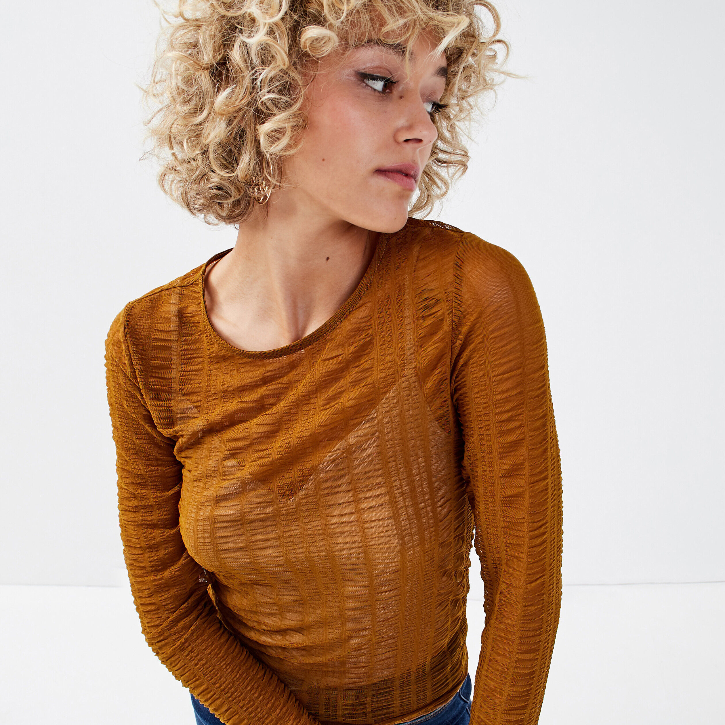 T-shirt manches longues vert olive femme | Cache Cache