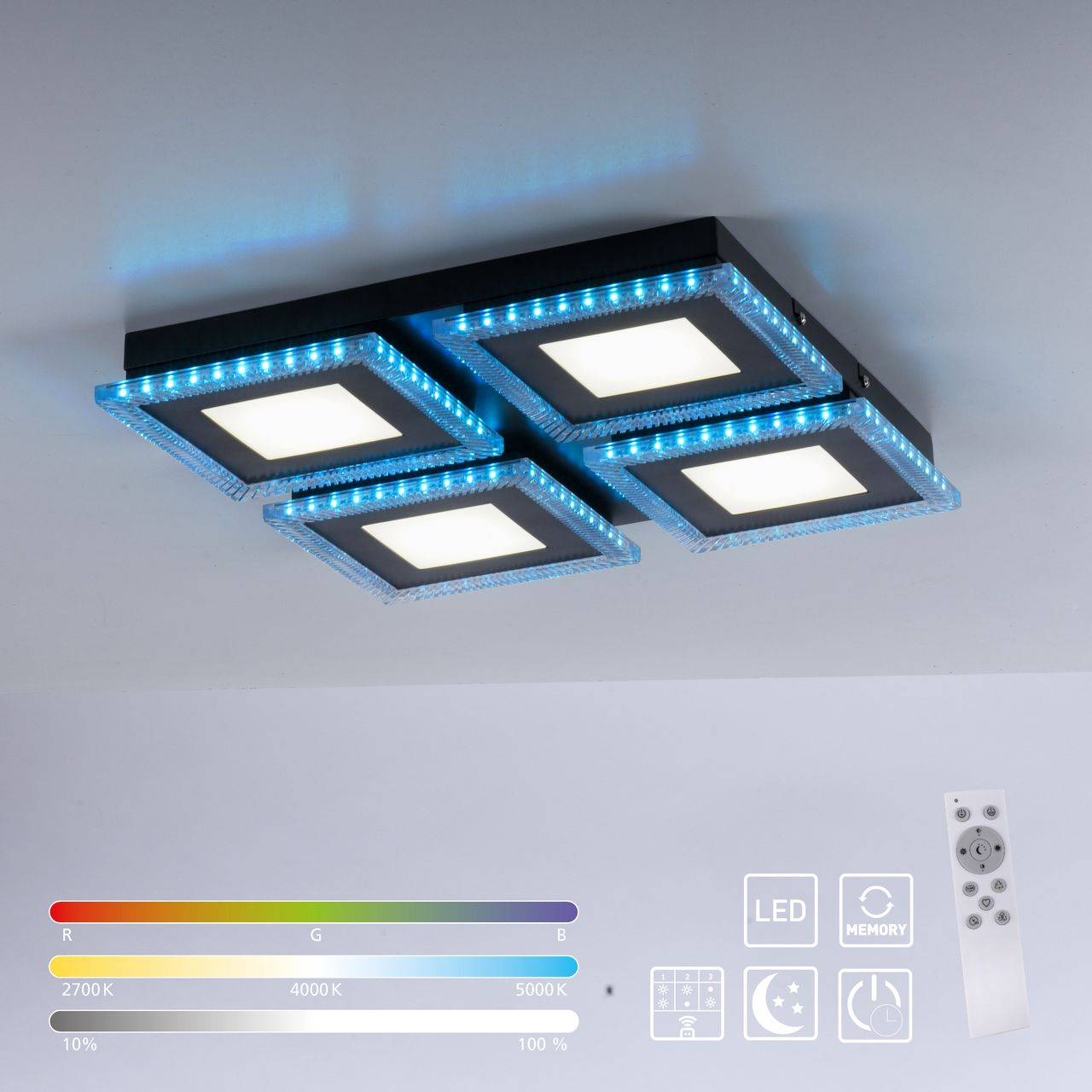 JUST LIGHT LED-Deckenleuchte ACRI, mit RGB Farbmodus, CCT, dimmbar, schwarz