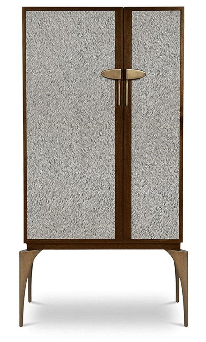 Casa Padrino Barschrank Designer Barschrank Braun / Grau / Messing 90 x 50 x H. 160 cm - Massivholz Schrank mit 2 Türen - Wohnzimmer Möbel - Hotel Möbel - Luxus Kollektion