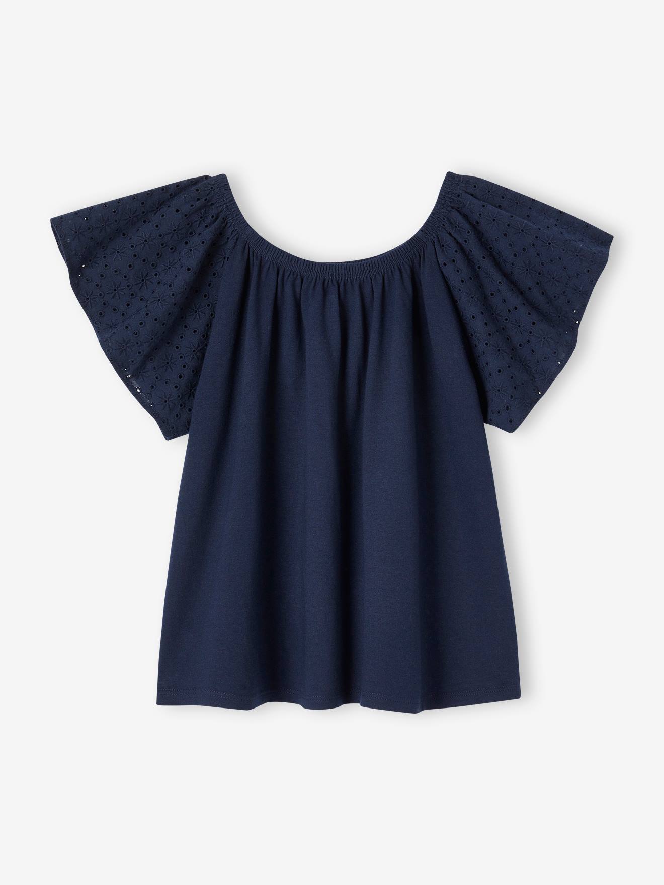 Vertbaudet Mädchen T-Shirt mit Lochstickerei Oeko-Tex - wollweiß