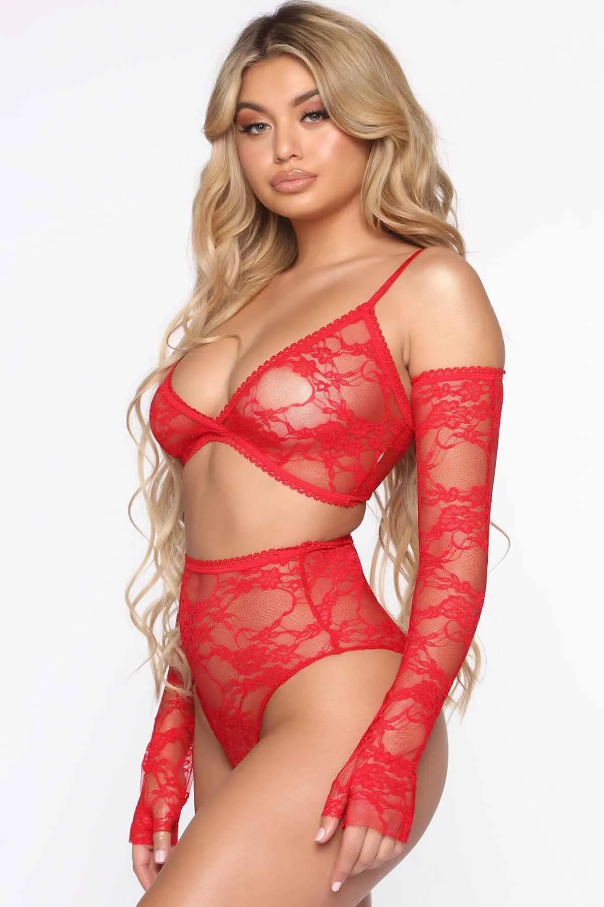 Merry See  Fancy Clothing Fancy behandschuhtes BH-Höschen-Set, Rot