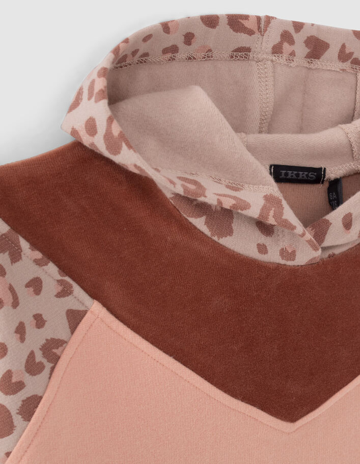 Robe sweat rose à motif léopard fille