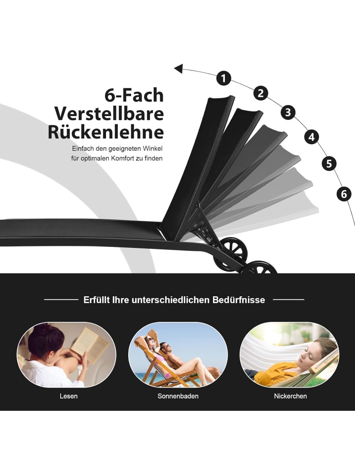 COSTWAY Sonnenliege mit Rollen in Schwarz günstig kaufen onesize