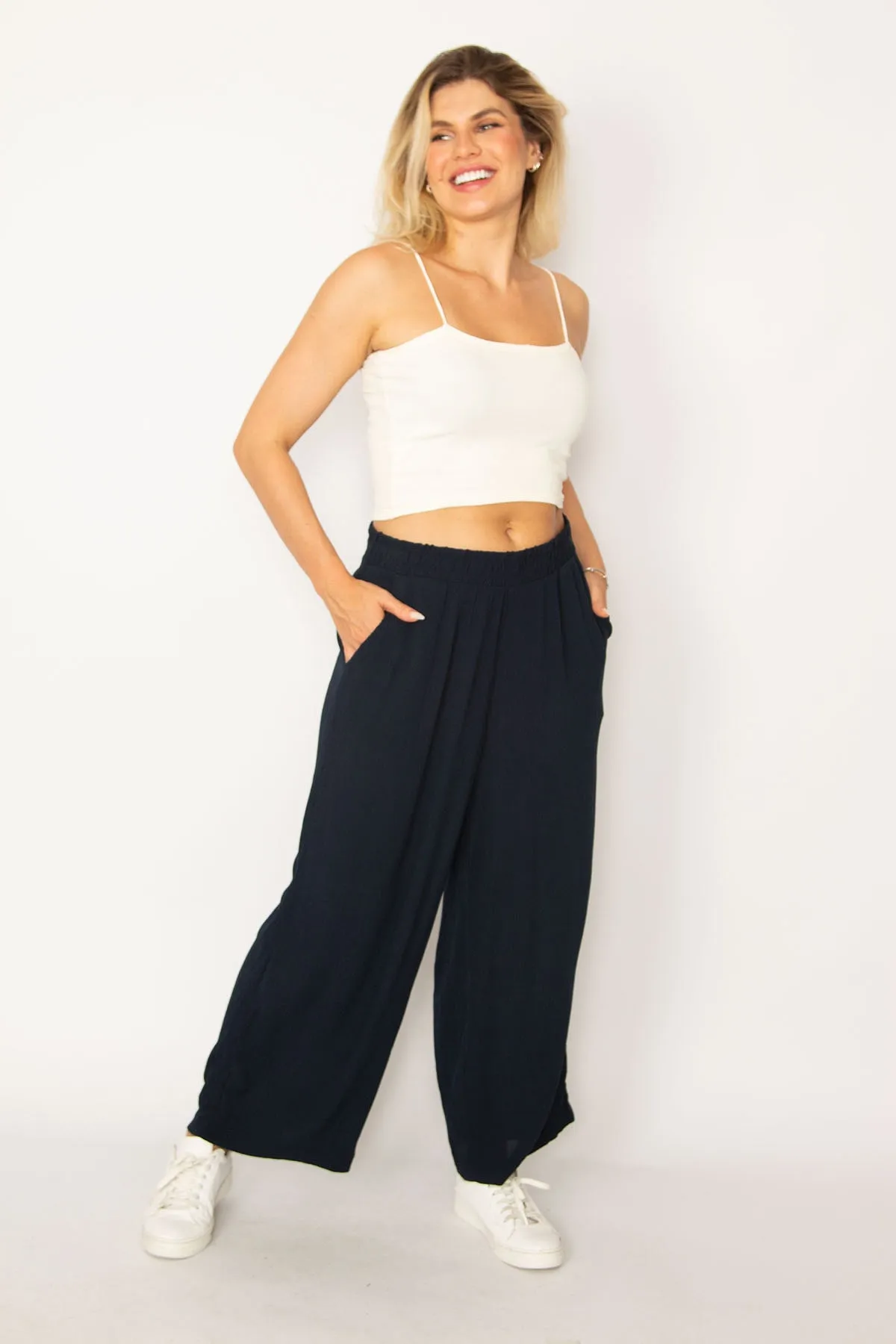 Şans  Damen-Hose aus gedrehtem, gewebtem Viskose-Gewebe, große Größe, mit elastischem Bund und Seitentaschen 65n34290