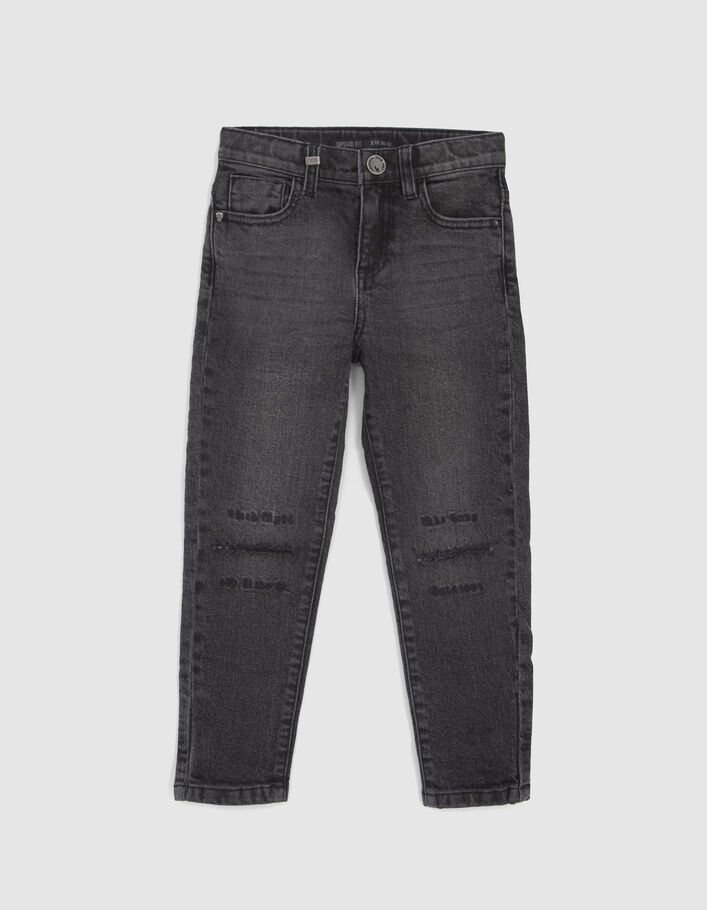 Jean TAPERED gris broderies et usures genoux garçon