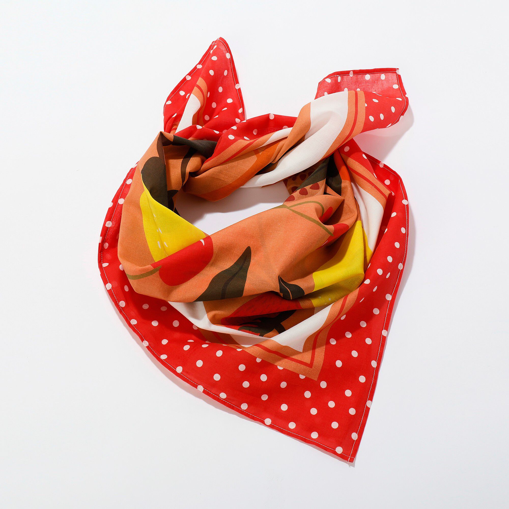 Foulard fabriqué en France imprimé fruits, 100 x 100 cm