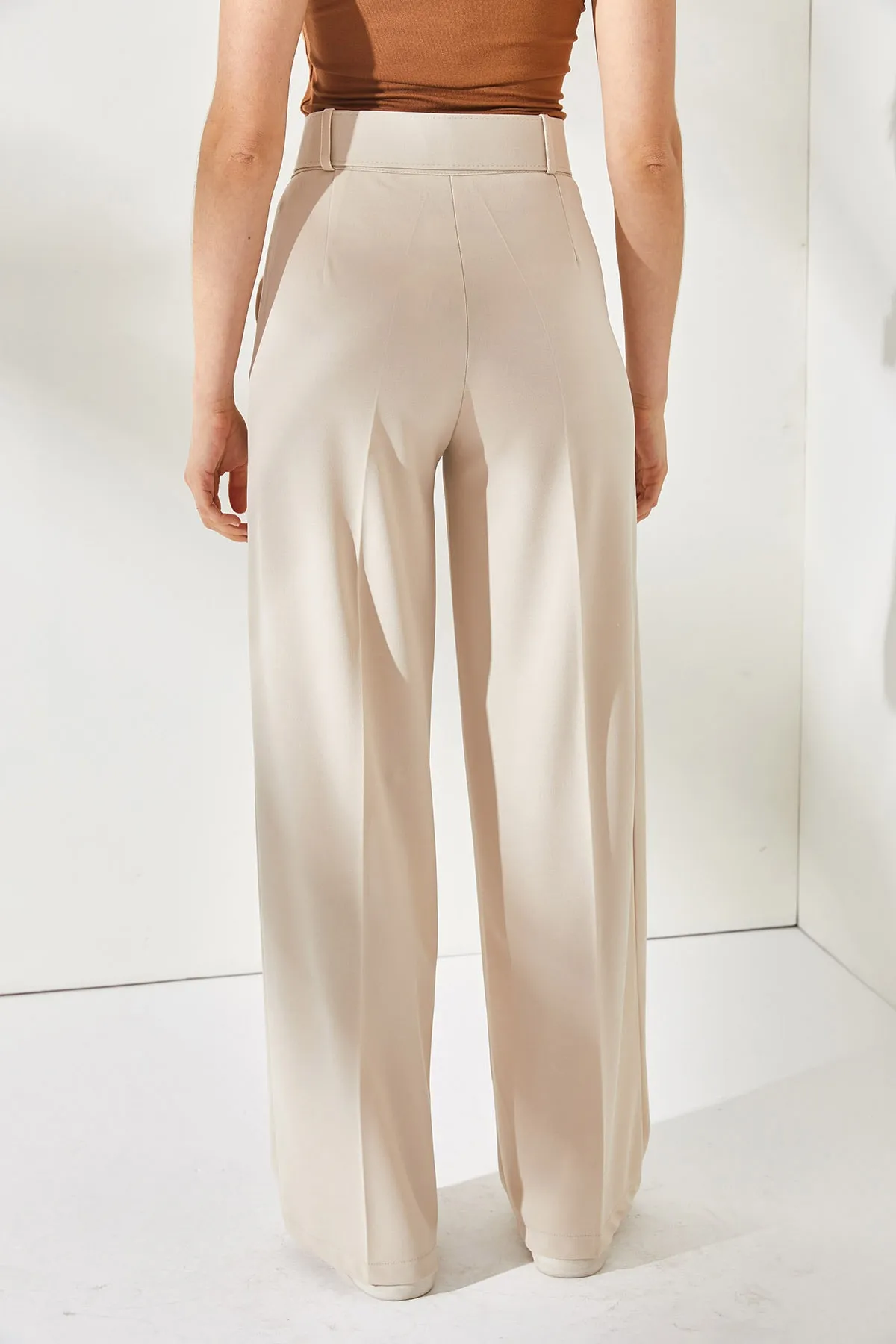 Olalook  Damen-Palazzo-Hose aus Scuba-Krepp mit Steinschnalle und Gürtel, PNT-19000208