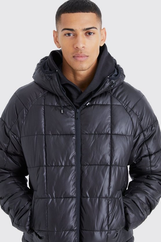 Kastige Steppjacke mit Kapuze