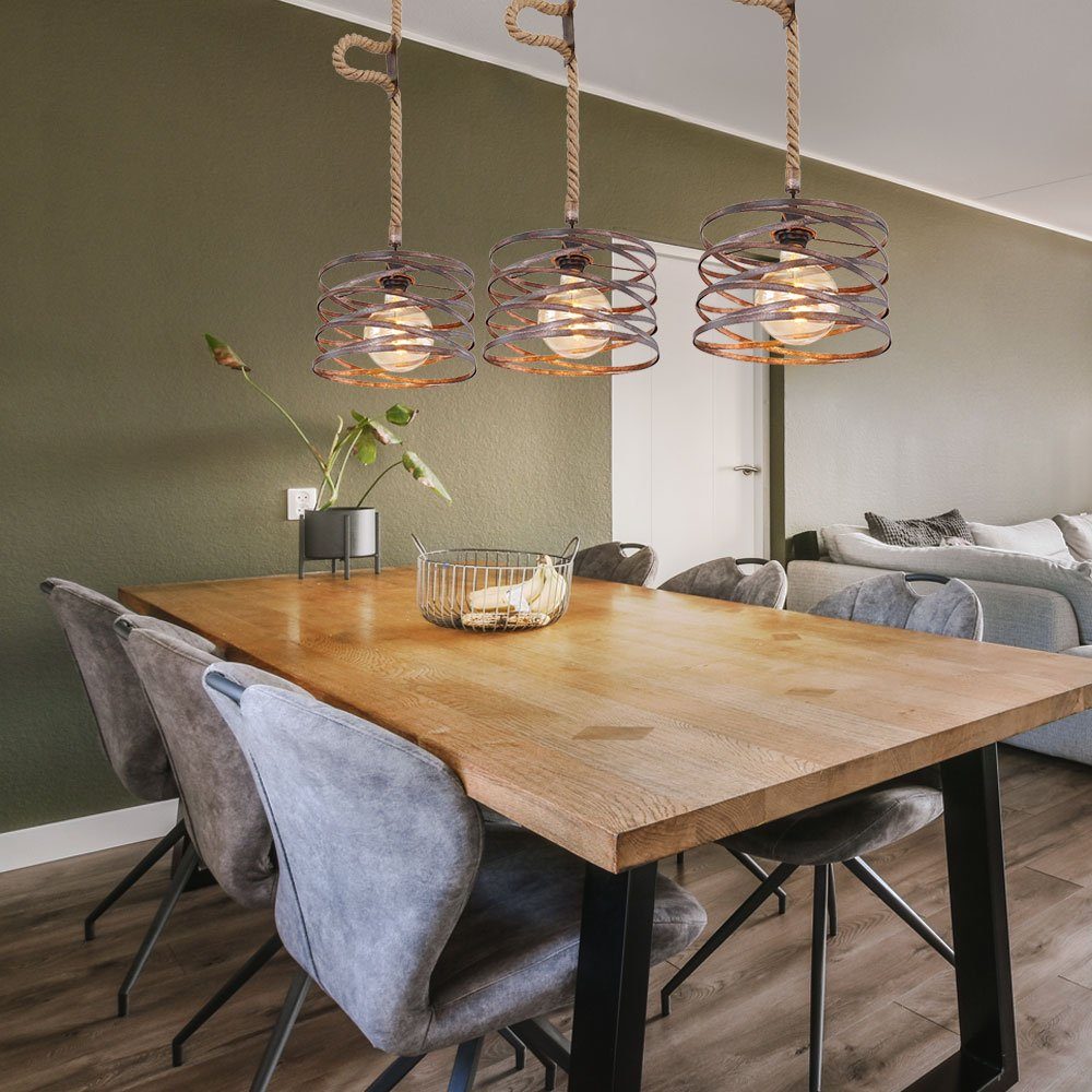 etc-shop Hängeleuchte, Leuchtmittel nicht inklusive, Hanfseil Pendelleuchte Retro Vintage Wohnzimmer Lampe Industrie