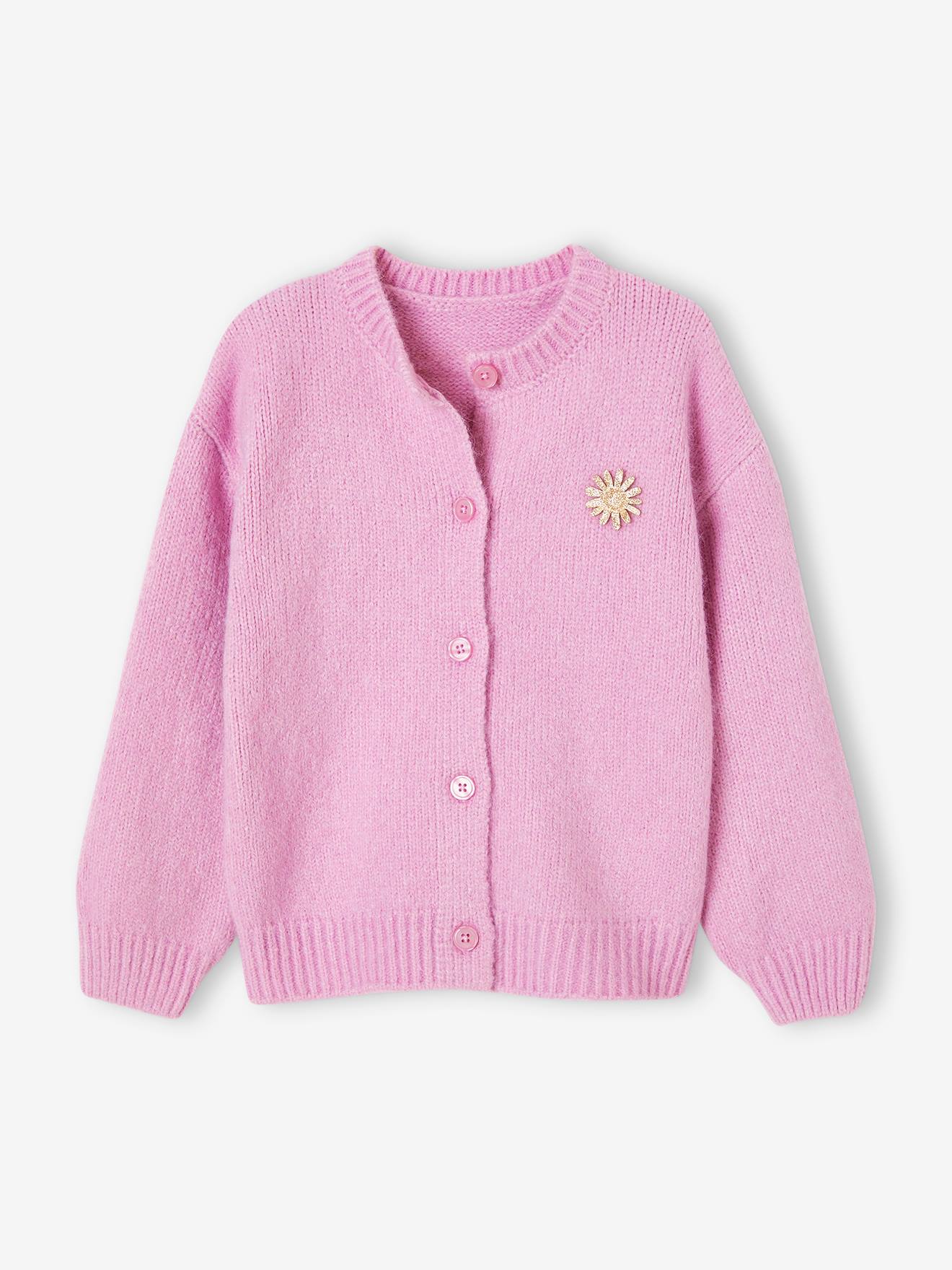 Gilet forme loose patch fleur irisé fille parme