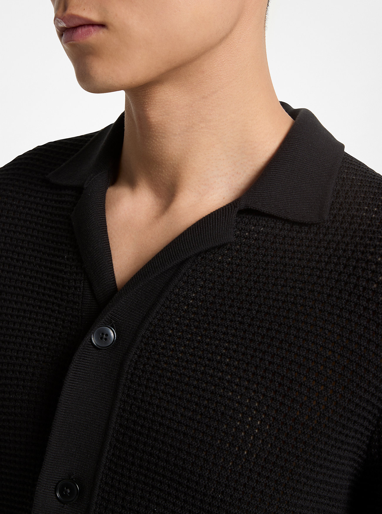Open-Knit Cotton Shirt - BLACK