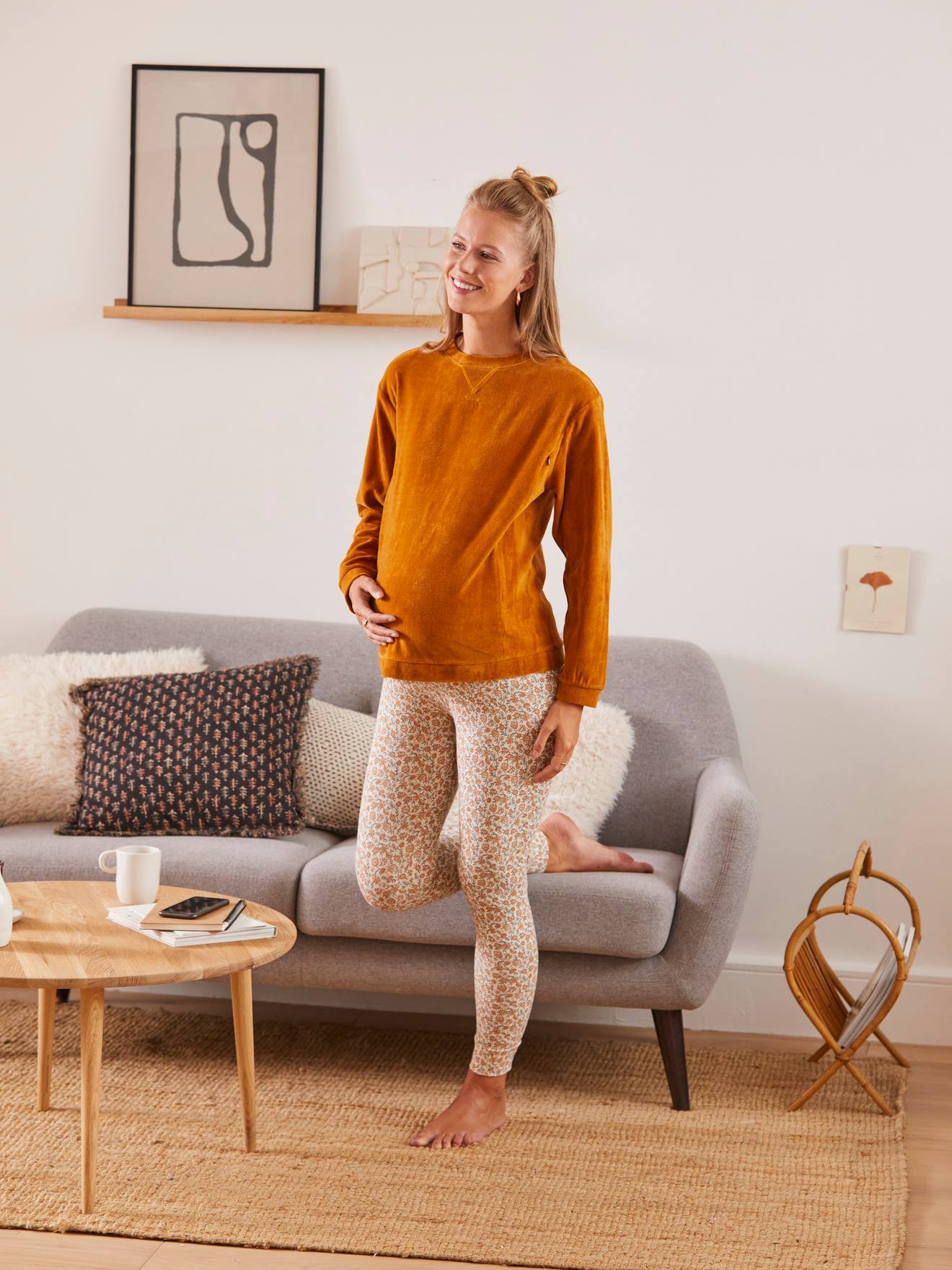 Ensemble 2 pièces homewear grossesse et allaitement marron