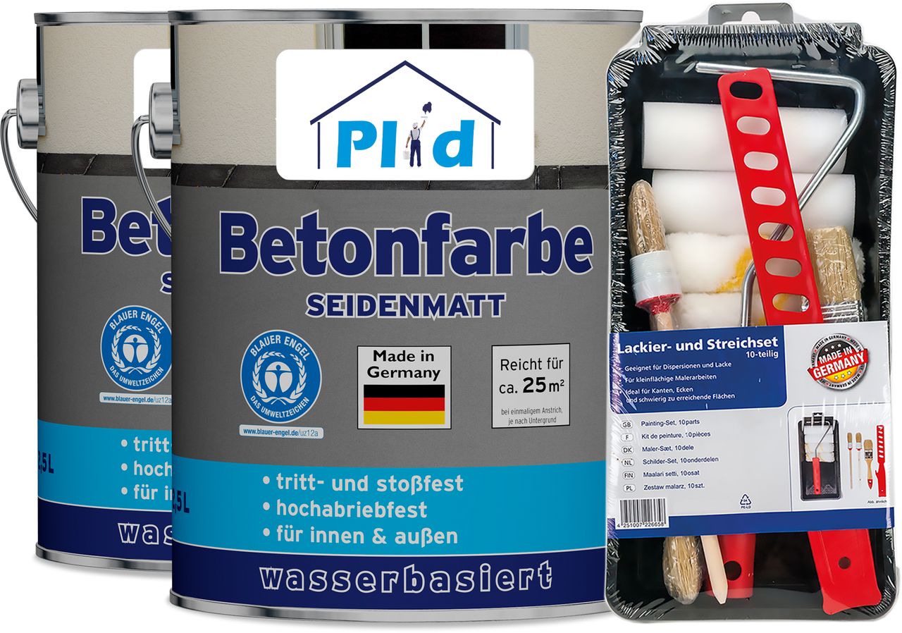 Plid Premium Betonfarbe Sockelfarbe Bodenfarbe Bodenbeschichtung Set Silbergrau